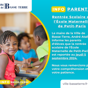 Report rentrée scolaire école maternelle de Petit-Paris