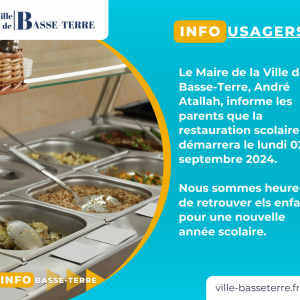 Lundi 02 septembre réouverture de la restauration scolaire