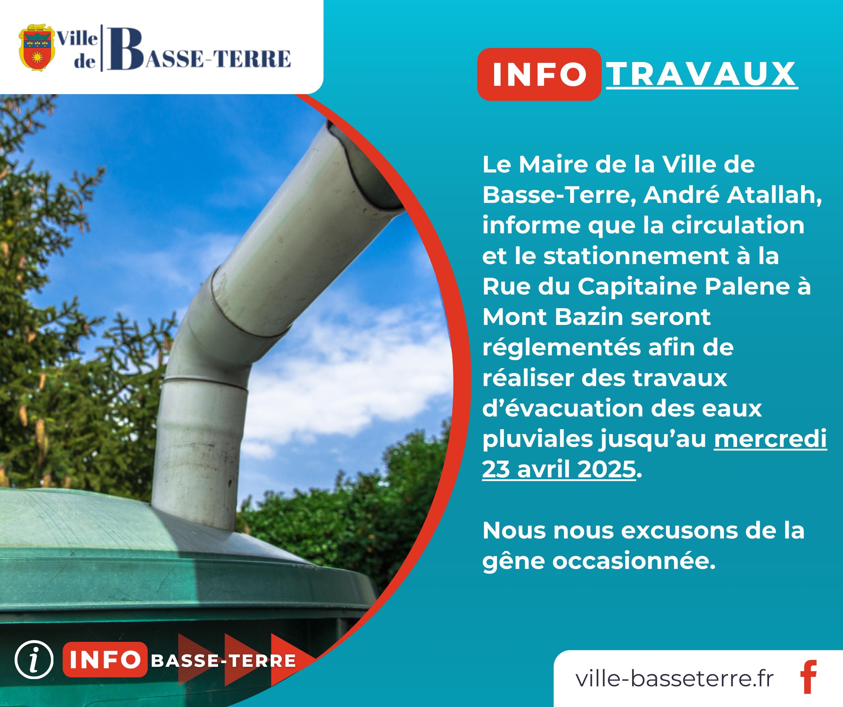 Info travaux - évacuation d’eau pluviale 
