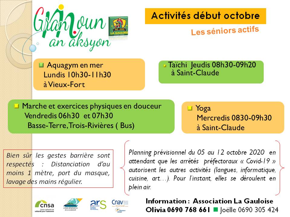 Activites seniors La Gauloise 05 au 12 octo 2020